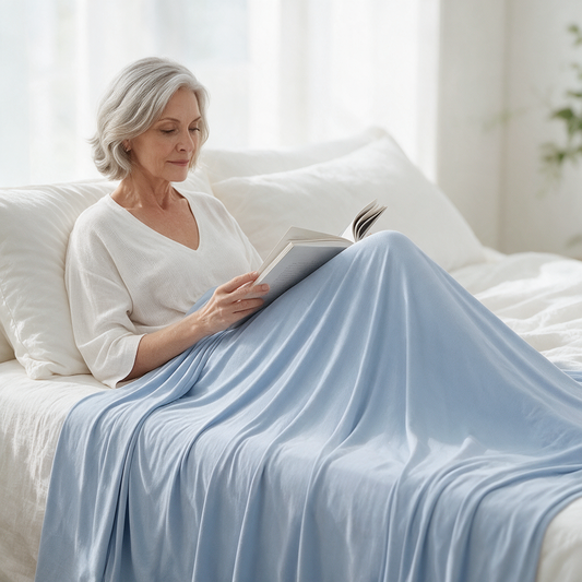 Ice silk cooling blanket on a bed