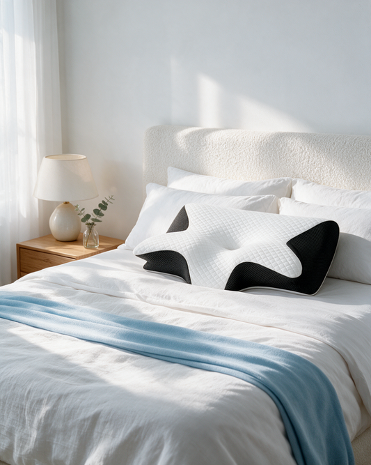 Butterfly support pillow on a white double bed